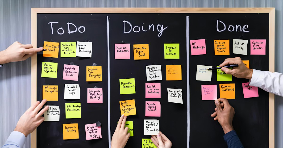 Sticky notes organized on a wall